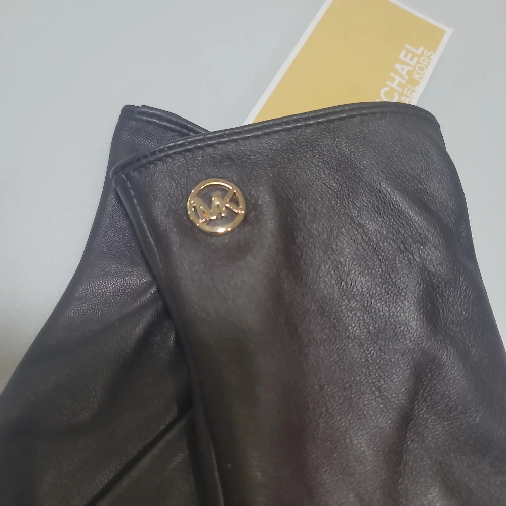 NWT Michael KORS Womens' Dark Brown Leather Gloves Size S MSRP 98$